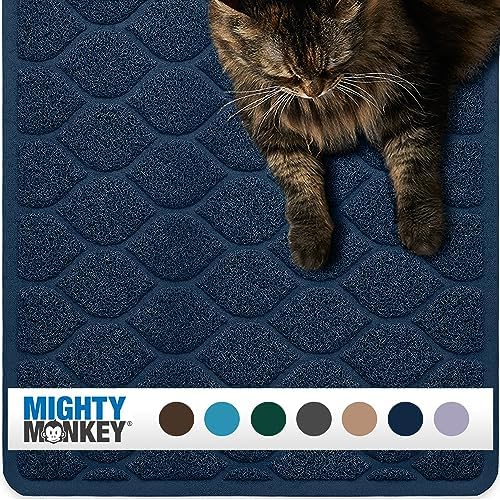 MIGHTY MONKEY Waterproof Cat Litter Box Mat, BPA Free, 24x17 Navy by MightyMonkey