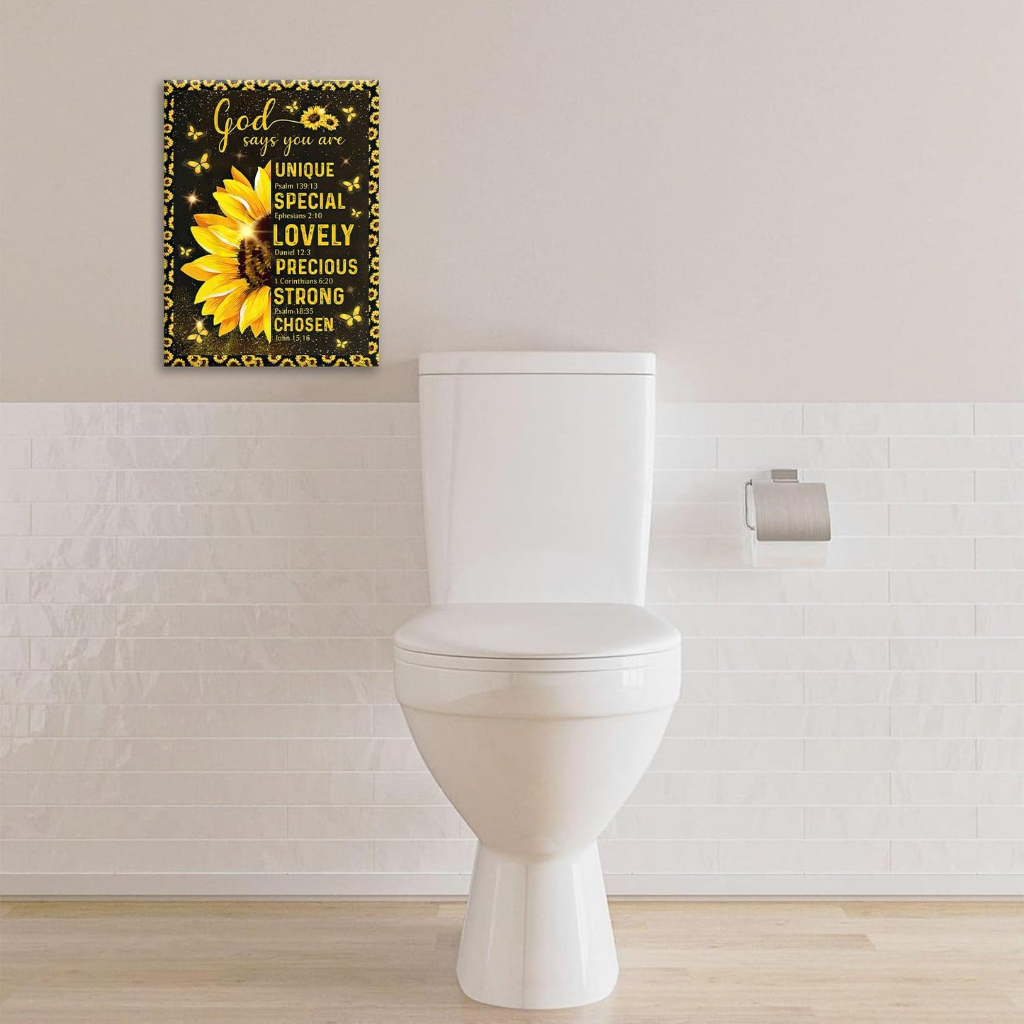Christian Sunflower Bathroom Pictures Wall Art, Bible Verse Bathroom Wall Decor for Bedroom Office Wall Decorations for Bathroom Living Room Painting Artwork Modern Poster Prints 20"L x 16"W