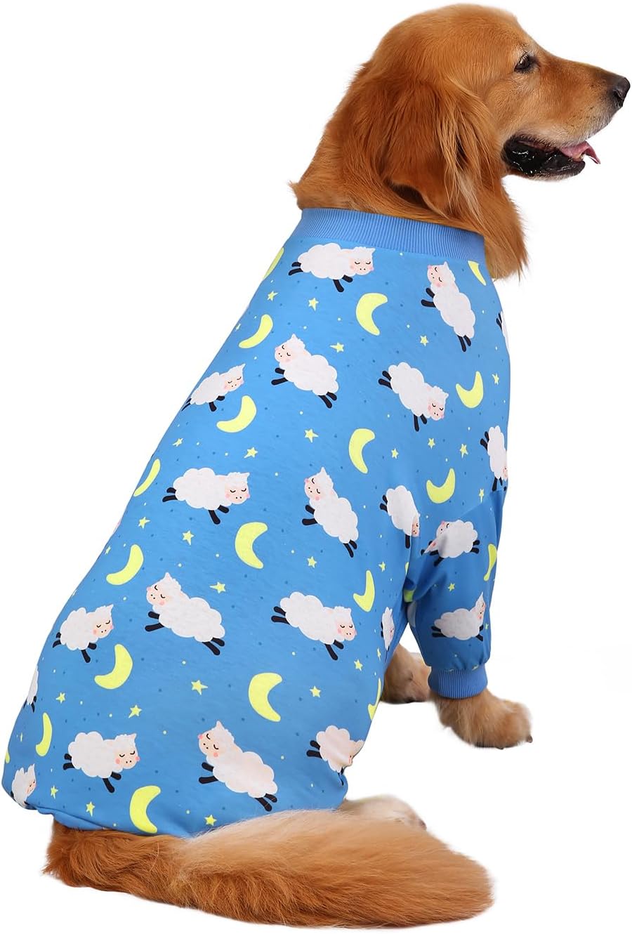 HDE Dog Pajamas One Piece Jammies Jumpsuit Pet Clothes Outfit Stretchy Lightweight Comfy Shirt Pjs for M-3XL Dogs Counting Sheep - 3XL