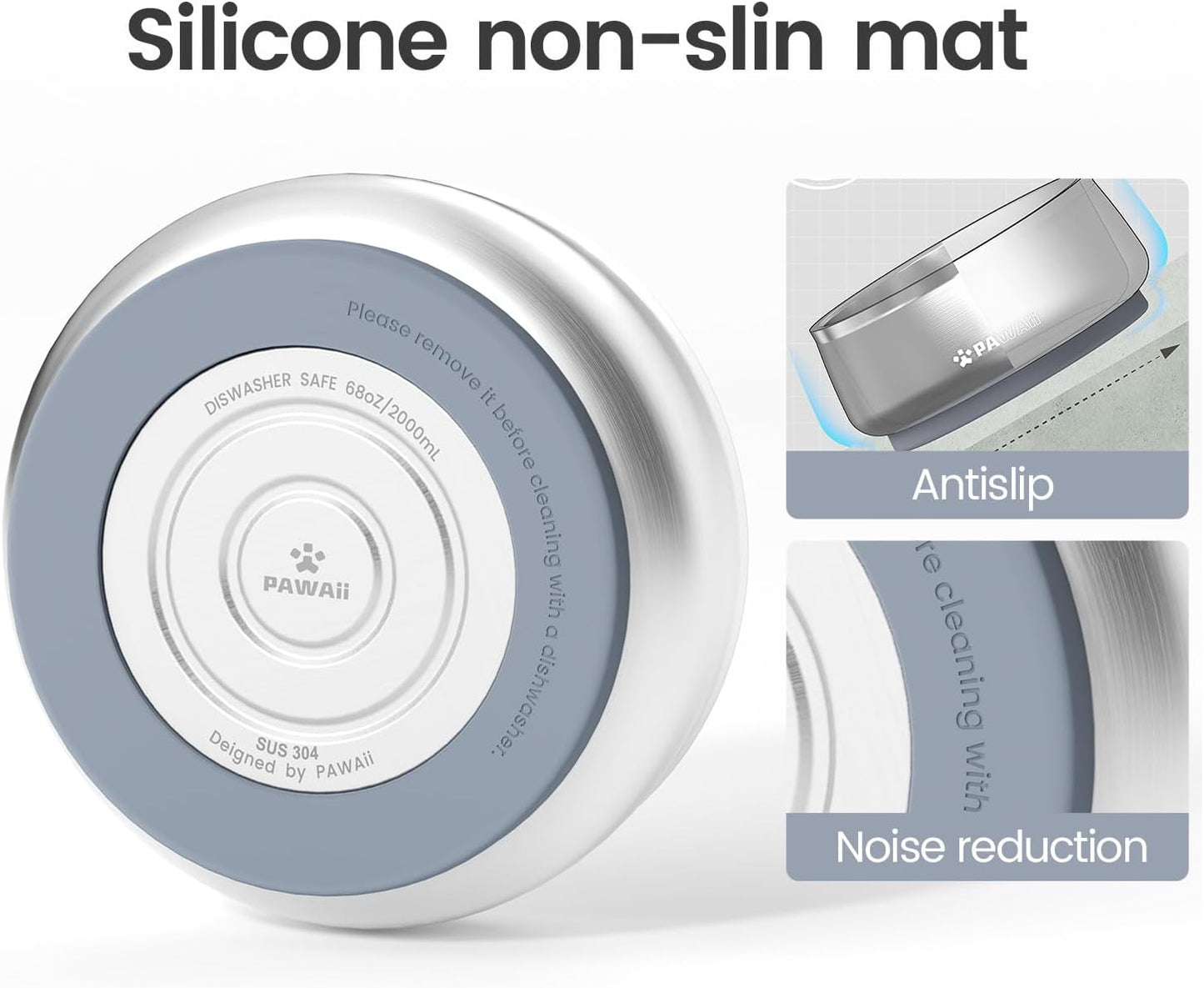 Pawaii Stainless Steel Dog Bowl with Non-Slip Rubber Base & Double Wall Insulation - Durable Design | Includes ID Tag | Dishwasher Safe Food & Water Bowl for All Dogs (68oz)