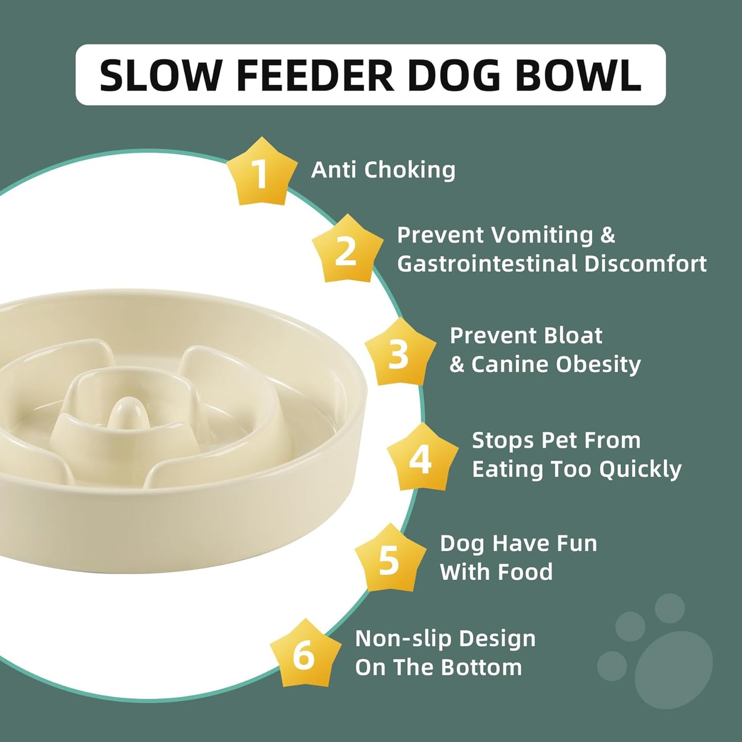 9.5inch Ceramic Slow Feeder Dog Bowl for Large Dog, Puzzle Food Dish, Anti-Gulping, Pet Slow Feeder, Stop Bloat, Preventing Choking (Single Bowl-Beige)