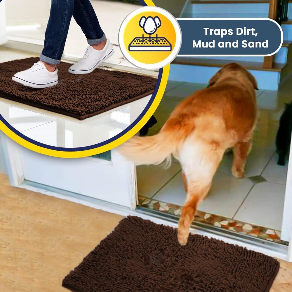 Muddy Mat® Shown on TV – Super Absorbent Microfiber Dog Door Mat for Muddy Paws, Non-Slip Washable Pet Rug, Quick Dry Chenille Entryway Carpet, Machine Washable Indoor Outdoor mat, Brown 30"x19"