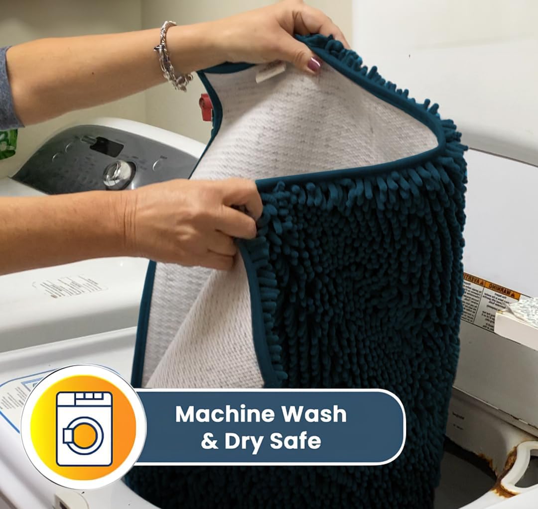 Muddy Mat® AS-SEEN-ON-TV Highly Absorbent Microfiber Door Mat and Pet Rug, Non Slip Thick Washable Area and Bath Mat Soft Chenille for Kitchen Bedroom Indoor and Outdoor - Atlantic Blue XXXL 72"X48"