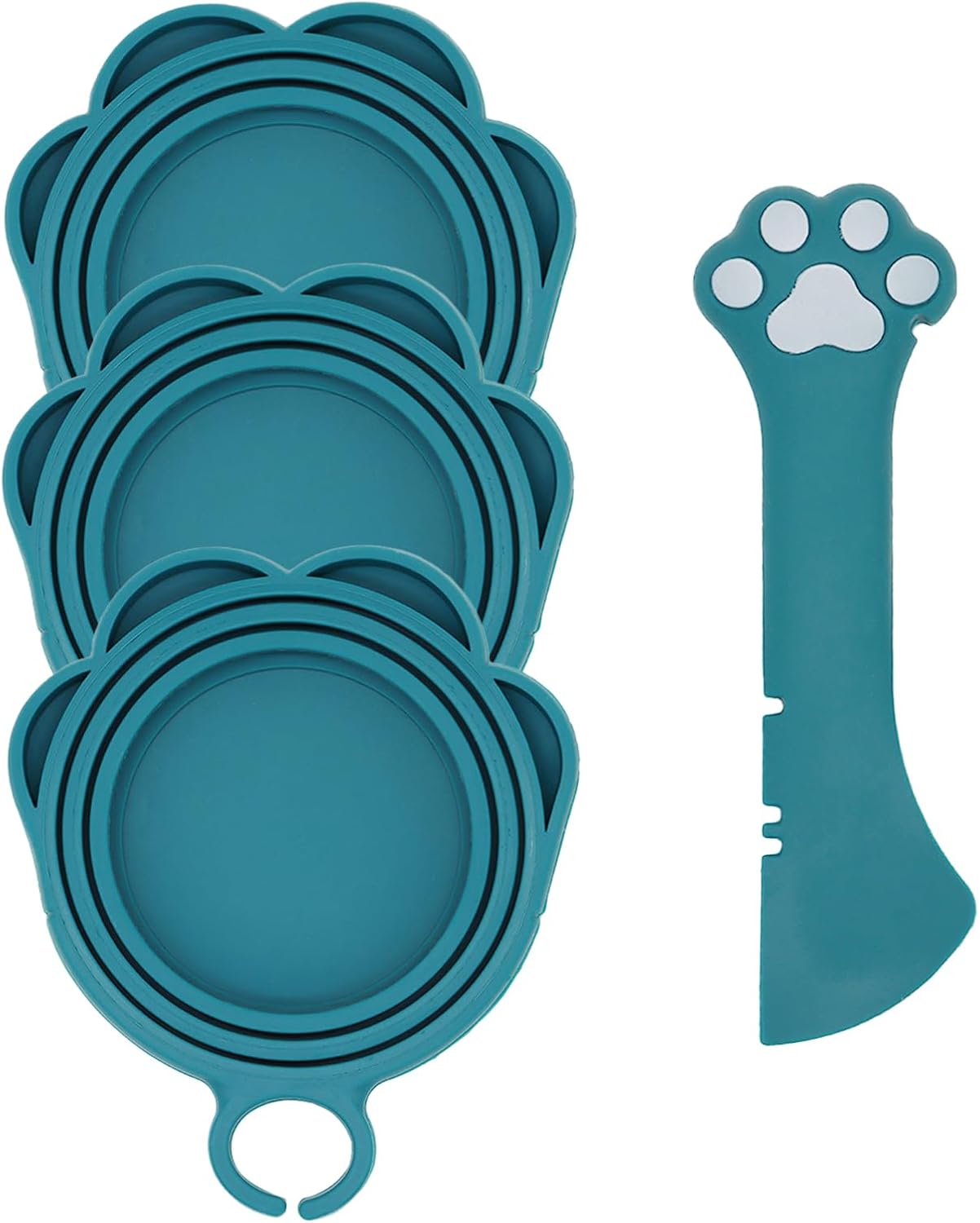 Cat Food Can Spoon & 3 Pcs Can Lids | Cute Paw Shape Can Covers & Cat Can Opener for Wet Food | Universal BPA Free Silicone for Cats and Dogs Food(Dark Blue)