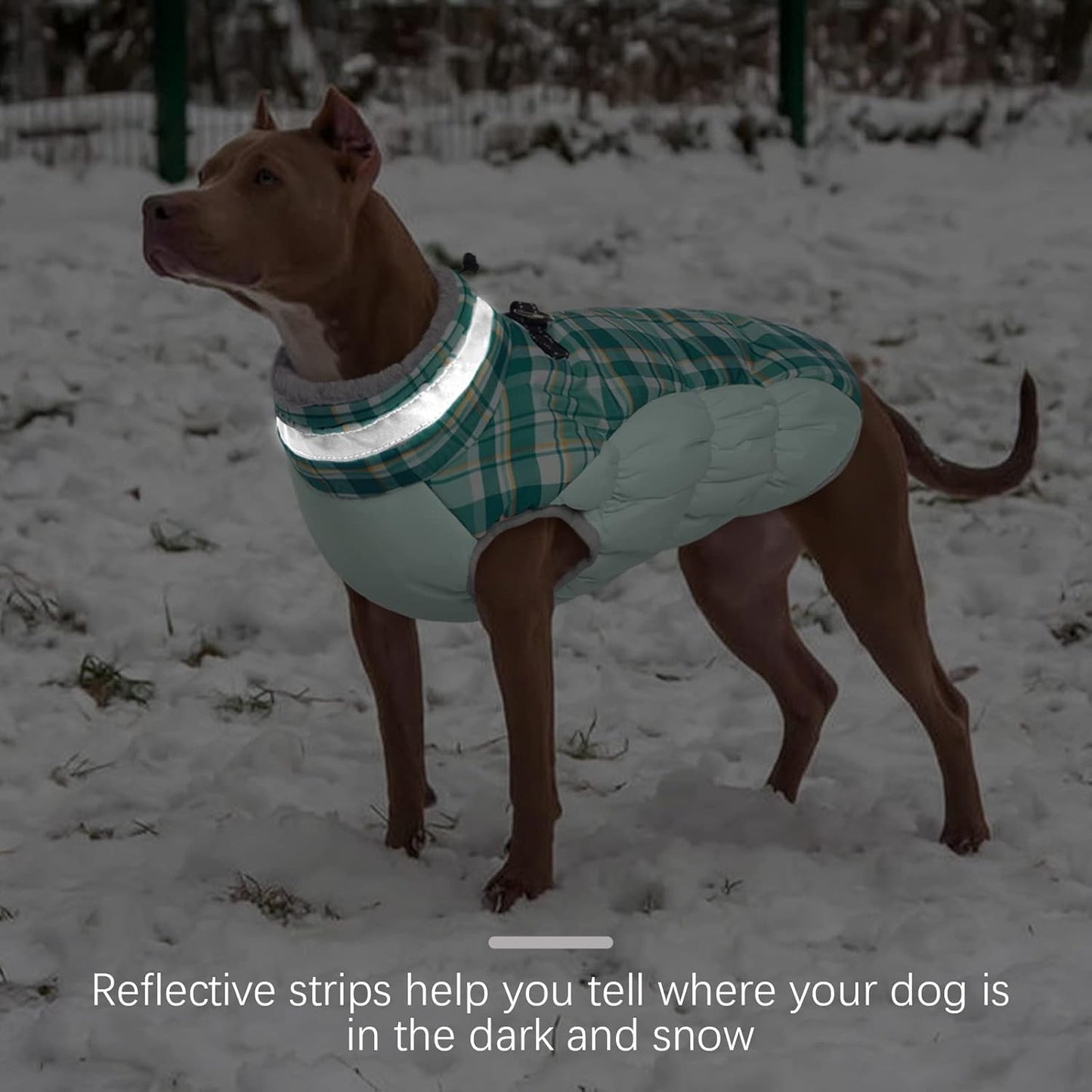 FUAMEY Dog Coat for Large Dogs,Waterproof Dog Winter Jacket with Harness Built in Puppy Cold Weather Coats Reflective Pet Vest with Zipper Warm Fleece Dogs Snowsuit Windproof Green Plaid XL