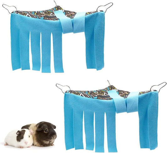 RIOUSSI Guinea Pig Hideout Hideaway Corner Fleece Toys Cage Accessories with Reversible Sides, Geo/Gray+Blue, 2 Pack