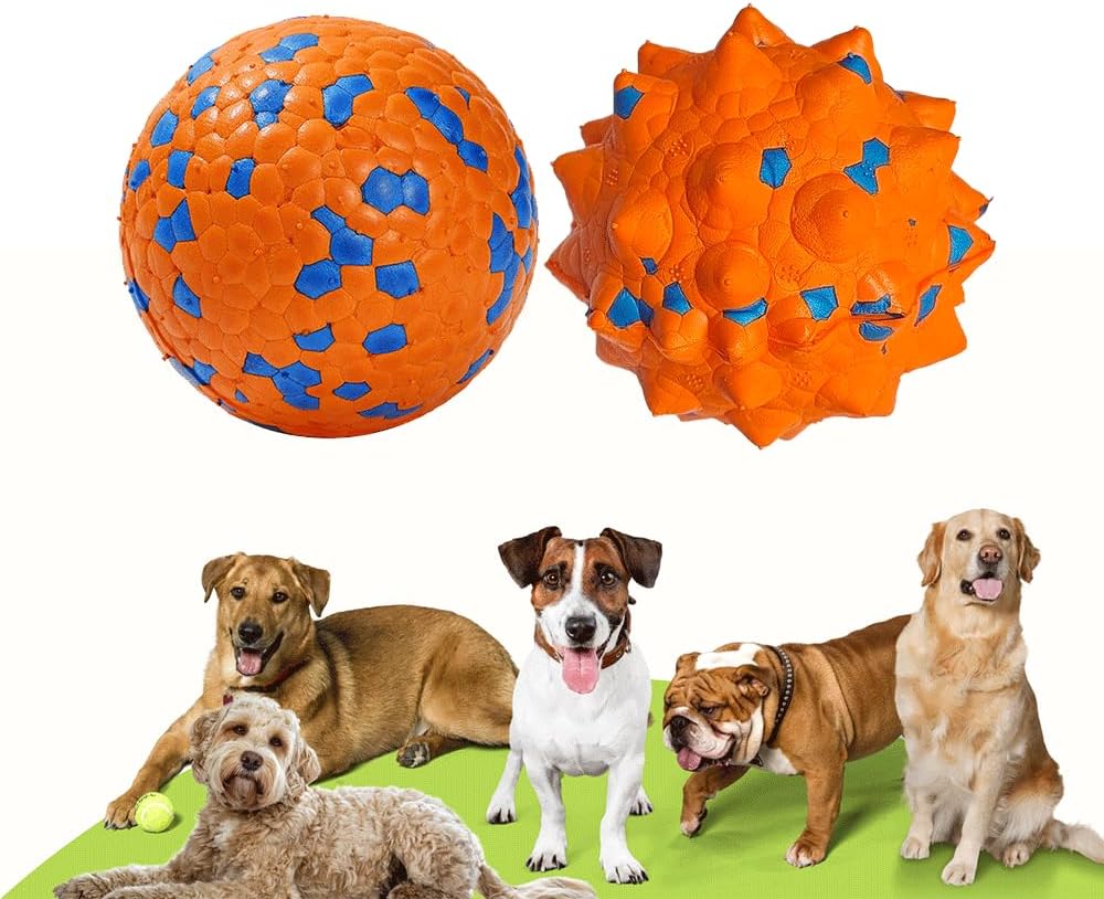 Tough Dog Toys for Aggressive Chewers & Teething Puppies, Bouncy Balls for Medium Dogs, Durable Pet Toys, Floating Dog Balls for Water Play (Orange-Blue-Set)
