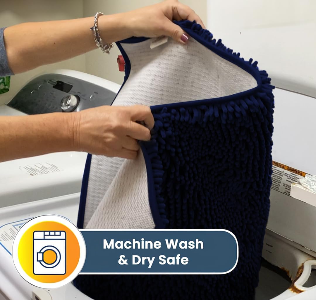 Muddy Mat® Original Dog Door Mat for Muddy Paws, Super Absorbent Microfiber, Non-Slip Washable Pet Rug, Quick Dry Chenille Entryway Carpet, Machine Washable Indoor Outdoor mat, Navy Blue 24"x96"