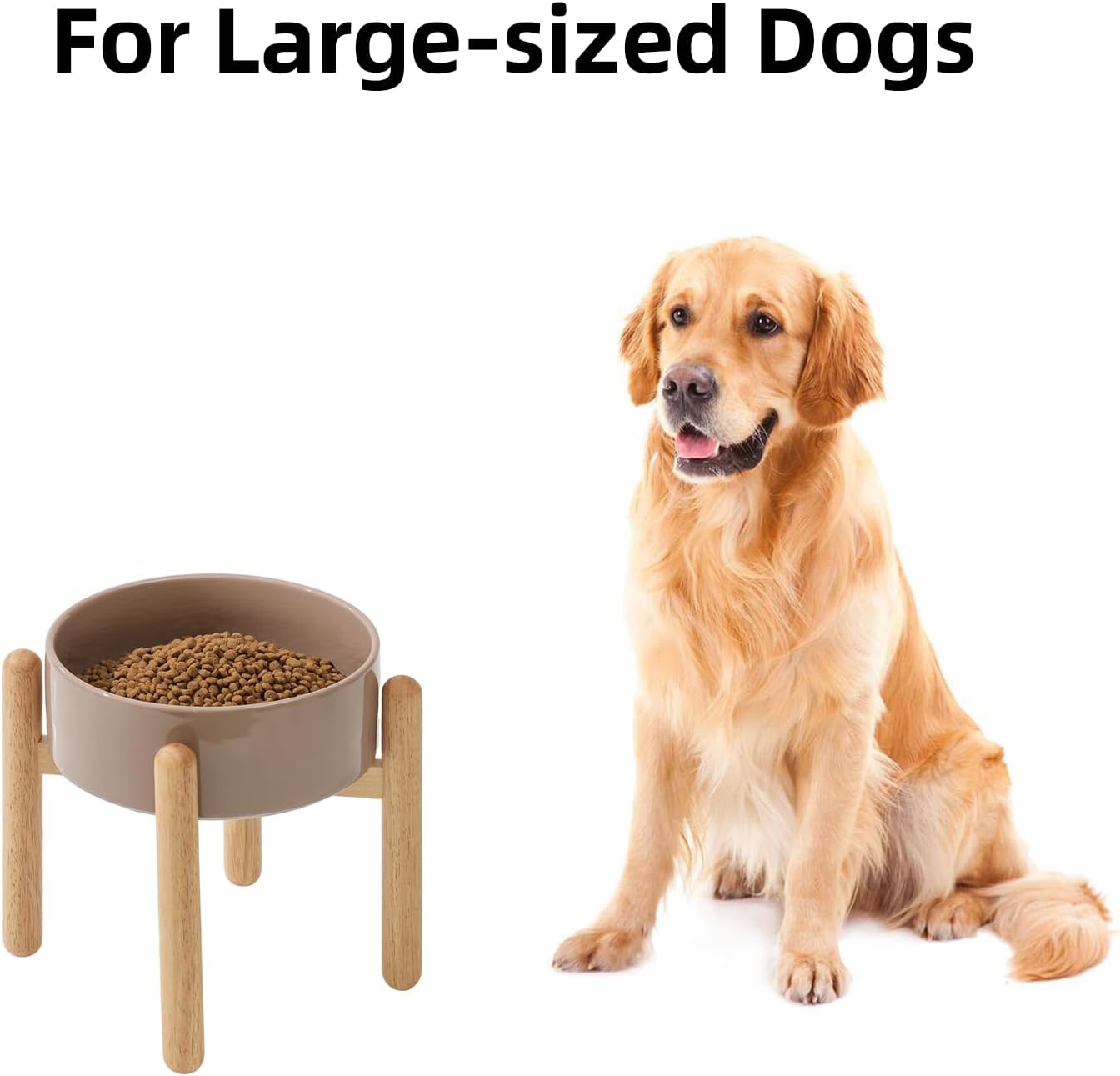 Ceramic 8.2inch Raised Dog Bowl with Stand for Large - Breed Dogs, Pet Food and Water Feeder(Single Bowl with Stand - Brown Coffee)