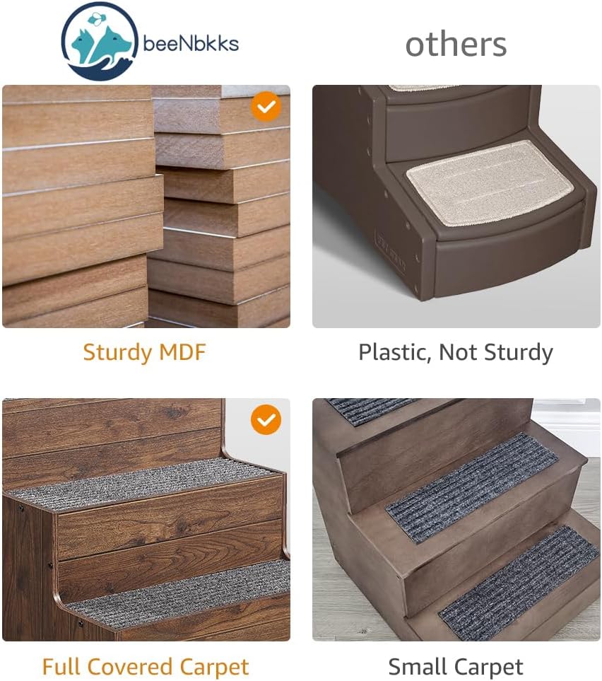 beeNbkks Furniture Style Dog Stairs, Pet Steps for Small Dogs and Cats, Wooden Non-Slip Pet Ladder for Elderly Injured Pets Short Legged Puppy to Reach Couch Sofa High Bed Windowsill