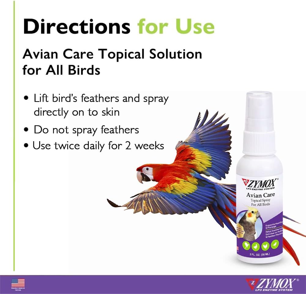 Zymox Avian Care Topical Spray for All Birds, 2 oz. – Soothes Irritated Skin & Supports Healthy Plumage for All Birds, Fowl & Poultry