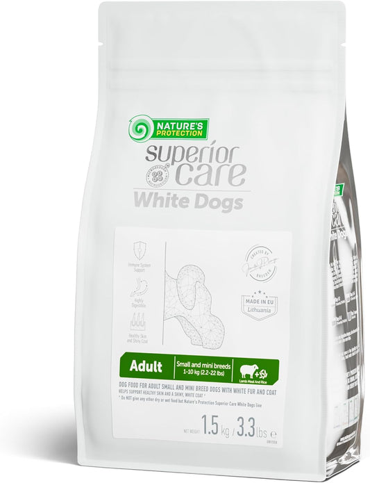 Nature's Protection Dry Dog Food for Small Breed - High Protein Tear Stain Diet for White & Light Fur Adult Dogs - Small Bites Kibble (Superior Care - Lamb and Rice, 3.3 lb)
