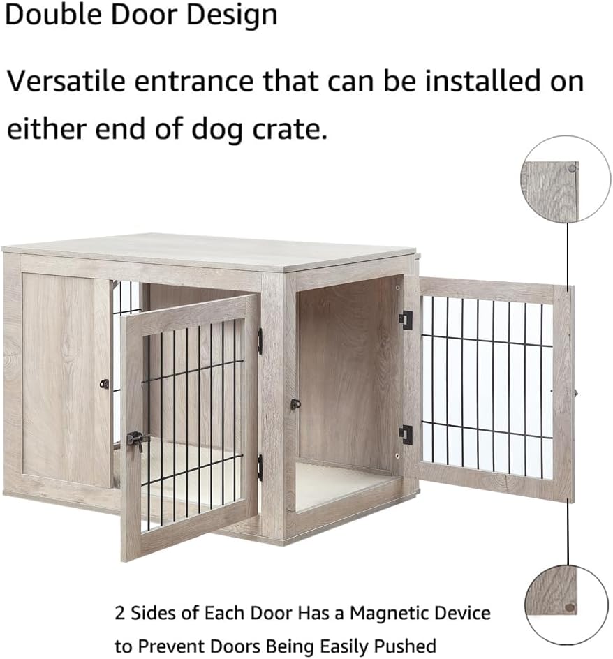 unipaws 30 Inch Furniture Style Dog Crate for Small Dogs, Indoor Puppy Kennel with Door, Decorative Wood Wire Pet House Dog Cage, Pretty Cute End Side Table Nightstand, Weathered Grey