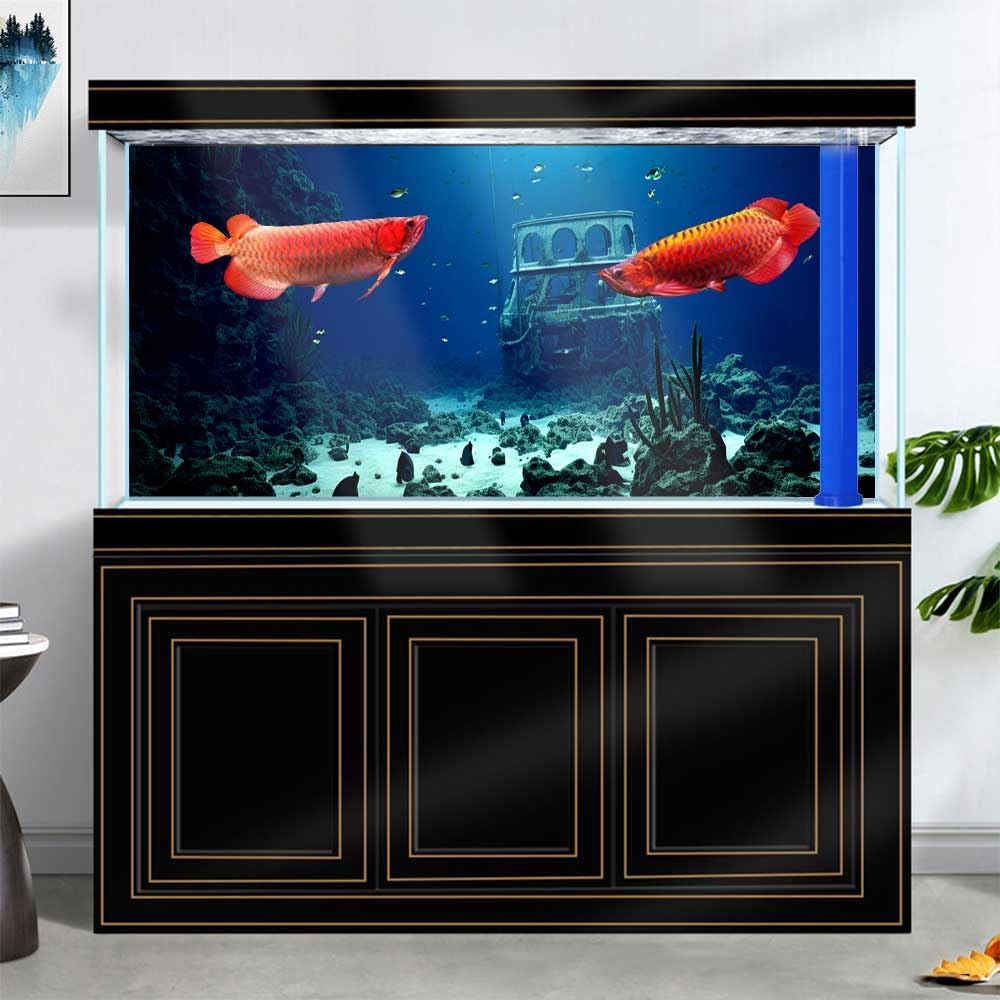 72X18IN Natural Underwater Aquarium Background, Pictures 3D Fish Reef Fish Tank Decoration Background, with 8 EVA Double-Sided Tape