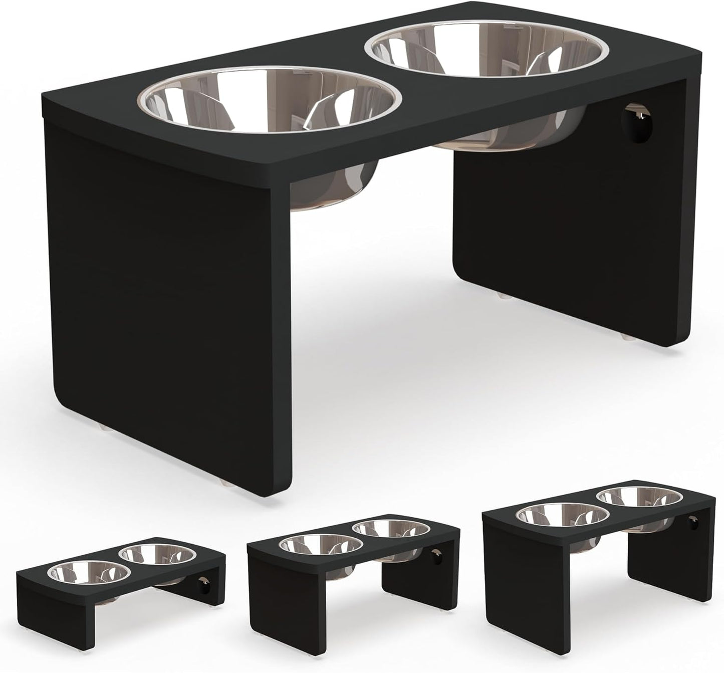 Elevated Dog Bowls, Bamboo Raised Dog Bowl for Large Dogs & Medium Dogs, with 2 Stainless Steel Bowls (10'' Tall–48 oz Bowl)