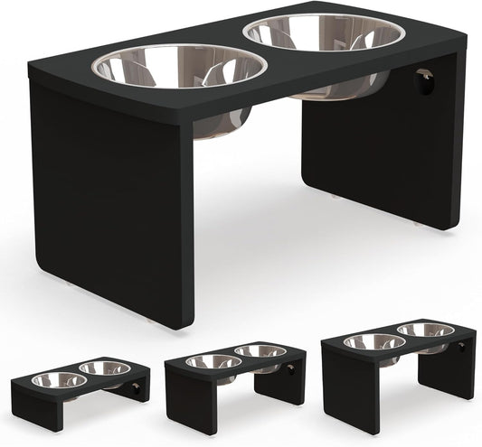 Elevated Dog Bowls, Bamboo Raised Dog Bowl for Large Dogs & Medium Dogs, with 2 Stainless Steel Bowls (10'' Tall–48 oz Bowl)