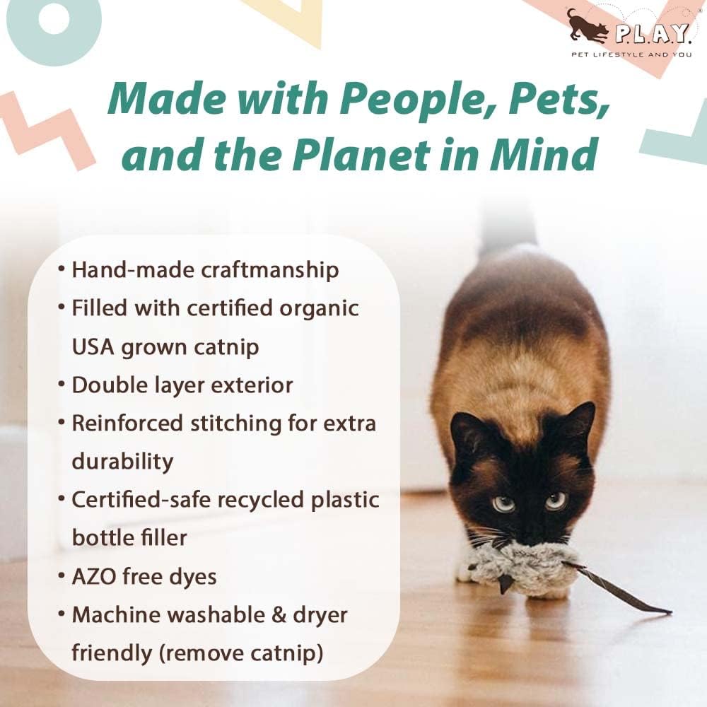 P.L.A.Y. Cute Plush Cat Toys - Feline Frenzy Animal Critter Themed Catnip Filled Toy, Great for Adult Cats and Kittens - Machine Washable, Recycled Materials, Crinkles (Catch a Meowse, Set of 2)