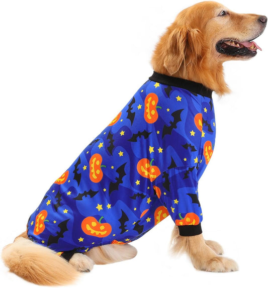 HDE Dog Pajamas One Piece Jumpsuit Lightweight Dog PJs Shirt for M-3XL Dogs Starry Pumpkins - 2XL