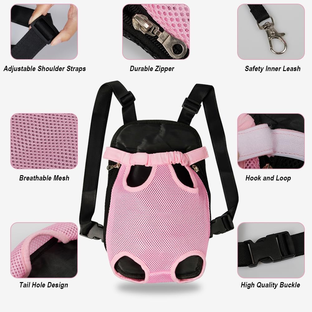 FEimaX Dog Carrier Backpack Pet Legs Out Front Cat Travel Bag, Adjustable Puppy Backpacks Carriers Hands-Free for Small Medium Dogs Cats Hiking Traveling Camping Daily Walking (Medium, Pink)