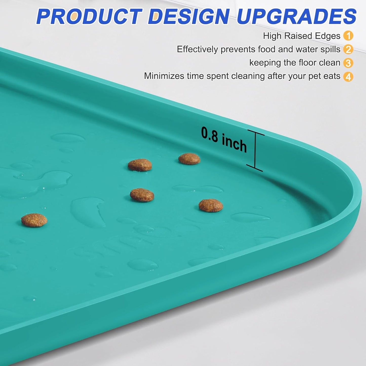 Silicone Pet Feeding Mat with Raised Edge for Food and Water, Dog Bowl Mats, Cat Bowls Placemat with High Lip for Floor Waterproof, Rubber Tray for Cats and Dogs 22 x 14 x0.8 Dark Turquoise