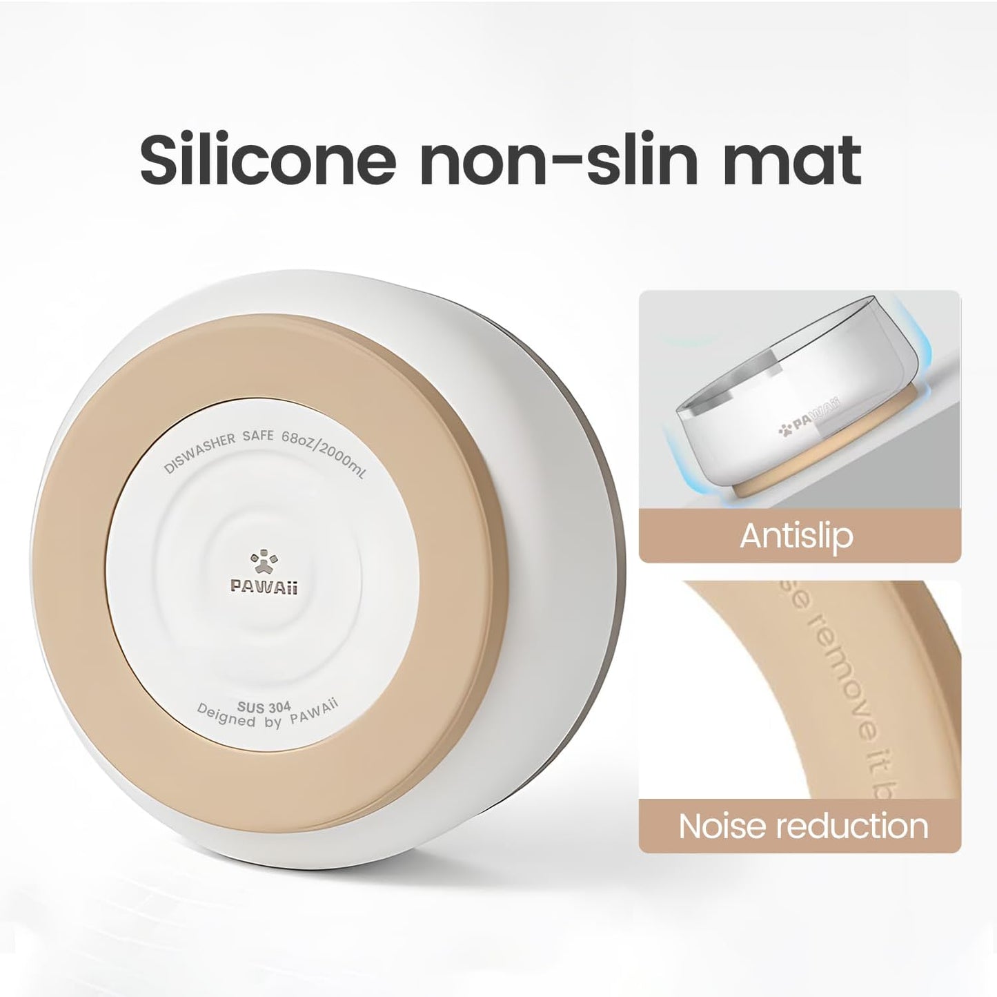 Pawaii Stainless Steel Dog Bowl with Non-Slip Rubber Base & Double Wall Insulation - Durable Design | Includes ID Tag | Dishwasher Safe Food & Water Bowl for All Dogs (68oz)