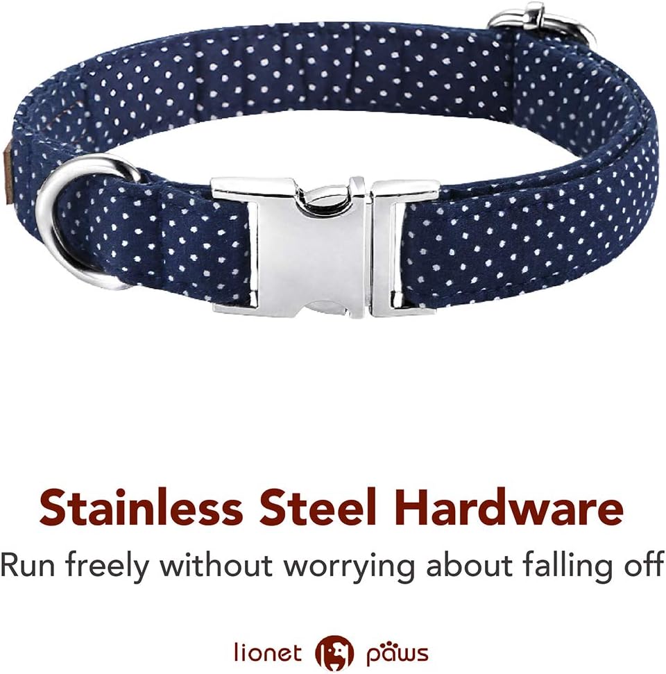 Lionet Paws Boy Dog Collar with Bowtie, Comfortable Adjustable Cute Navy Blue Bow Tie Collar for Male Dogs Gift, Small, Neck 10-16 inches