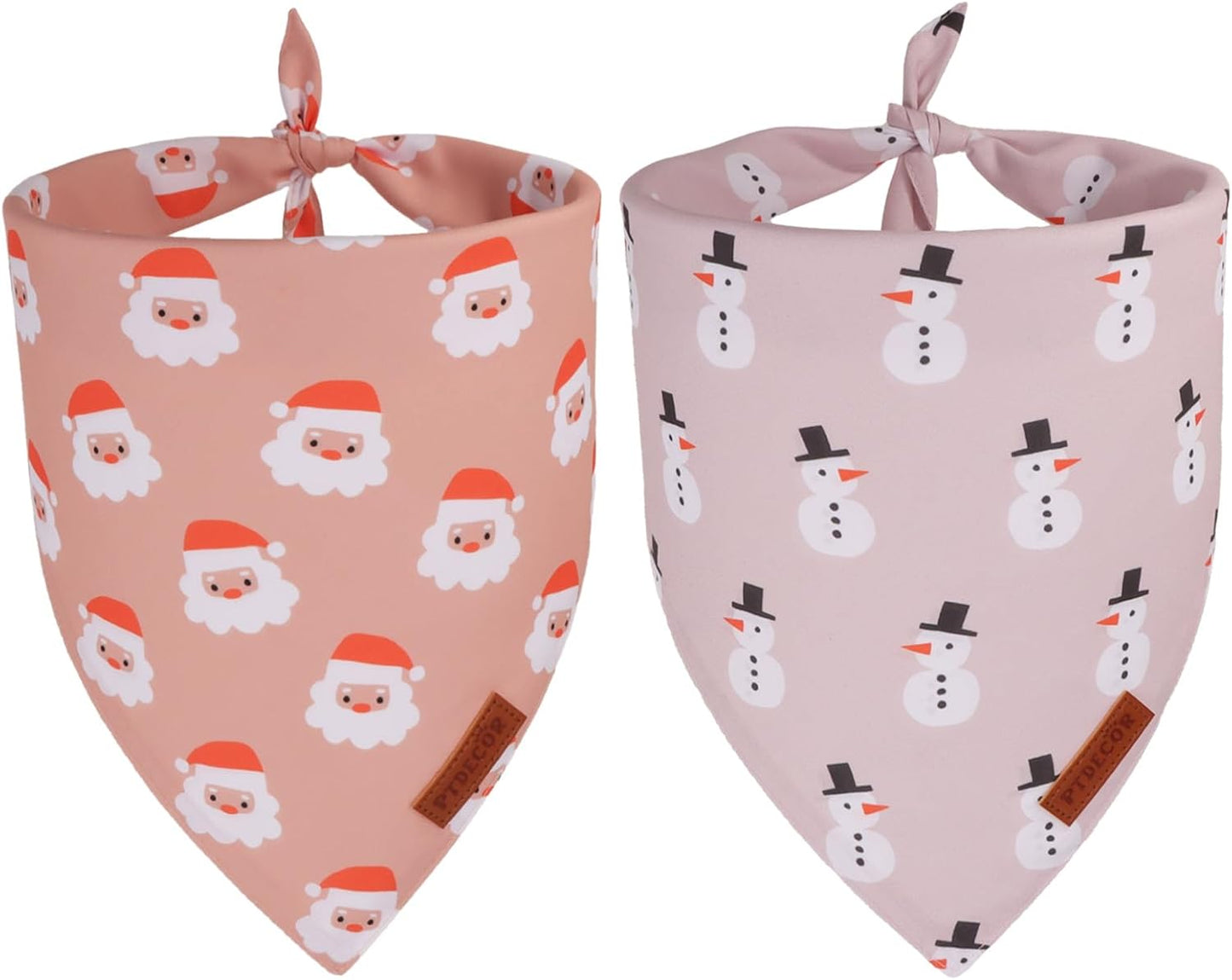 PTDECOR Christmas Dog Bandana, Santa and Snowman Design Reversible Holiday Pet Scarf, Premium Durable Fabric, Triangle Christmas Bandanas for Small Dogs Pets (Small)