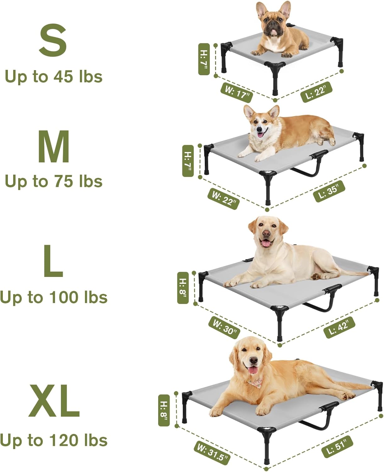 XL Elevated Dog Bed, Extra Large Cooling Raised Dogs Cot, Outdoor Lifted Ped Cots, Stable Pet Hammock with Non-Slip Feet, Off Ground, Washable Teslin Mesh, Grey