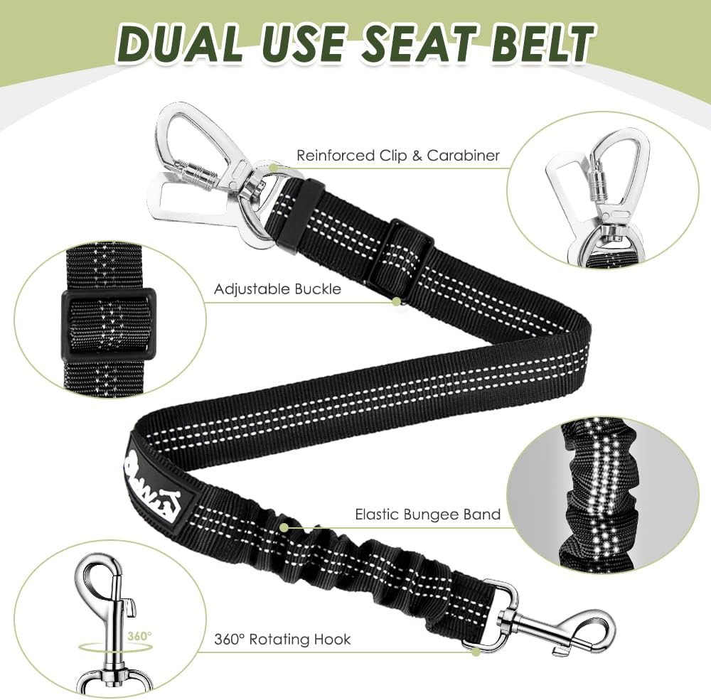 SlowTon Dog Seat Belt Harness for Car, Dog Car Harness Adjustable Mesh Breathable & Dog Seatbelt Safety Tether with Elastic Bungee for Small Medium Large Pets(Lime, Double Clip, M)