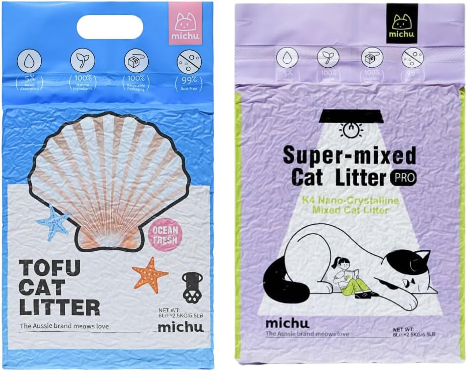 Tofu Cat Litter Natural Clumping Tofu Cat Litter 5.5lb/88oz 5 Scents (Ocean Fresh + Mixed, 2 Pack)
