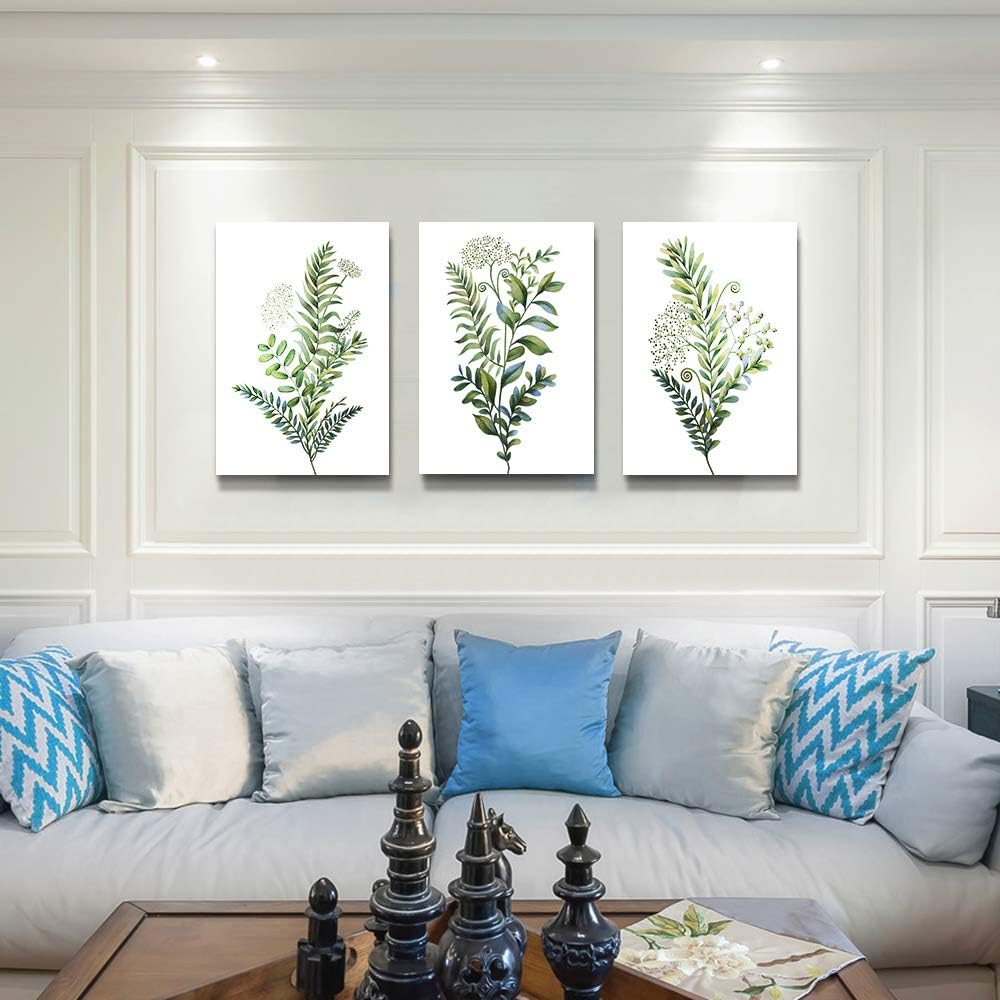 Canvas Wall Art For Living Room Large Size Wall Decorations For Kitchen Office Wall Decor Framed Canvas Print Poster Wall Painting Bedroom Green Leaves Wall Pictures Home Decor 20"X 28" 3 Piece