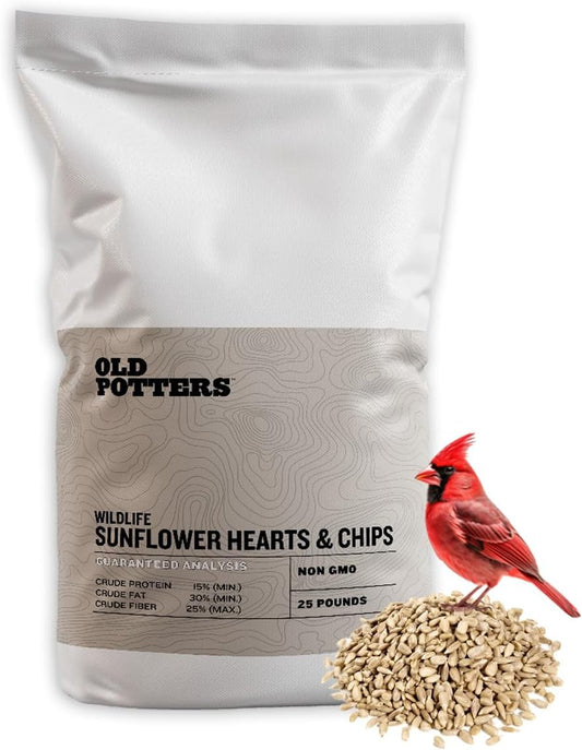 Wildlife Sunflower Hearts & Chips for Bird Feeding and Wildlife Bird attracting, Non-GMO and USA Grown, 25 lbs