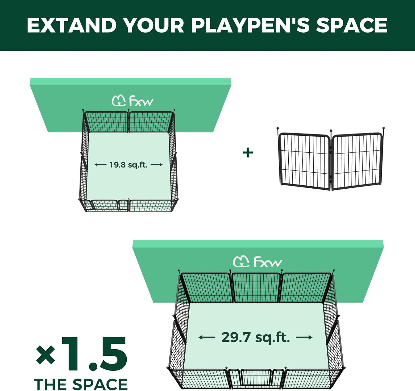 FXW Rollick Unleashed Dog Playpen for Indoor, Yard, RV Camping, 32 inch 2 Panels for Small and Medium Dogs, Black│Patented