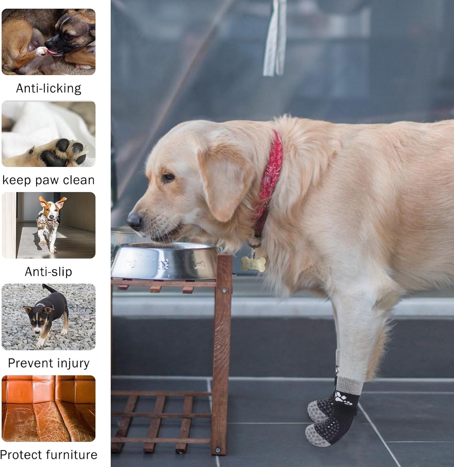 SCENEREAL Anti Slip Dog Sock to Prevent Licking Paws for Hardwood Floors, Boots & Paw Protector Shoes for Hot/Cold Pavement with Grippers, Double Sides Grips for Small Medium Large Senior Dogs, XS