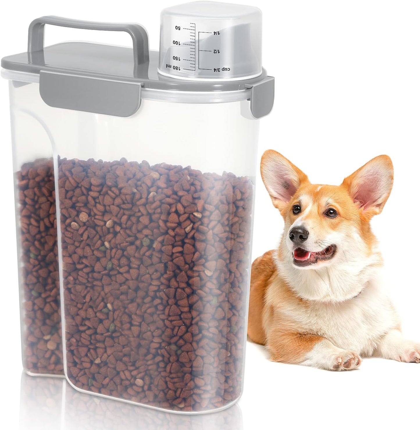 Dog Cat Food Storage Container, 5-7 Lbs Airtight Pet Food Storage Container with Easy-Pouring Spout and Portable Handle, Bird Seed Dispenser, Kitchen Organizer for Rice Cereal Flour -Light Grey