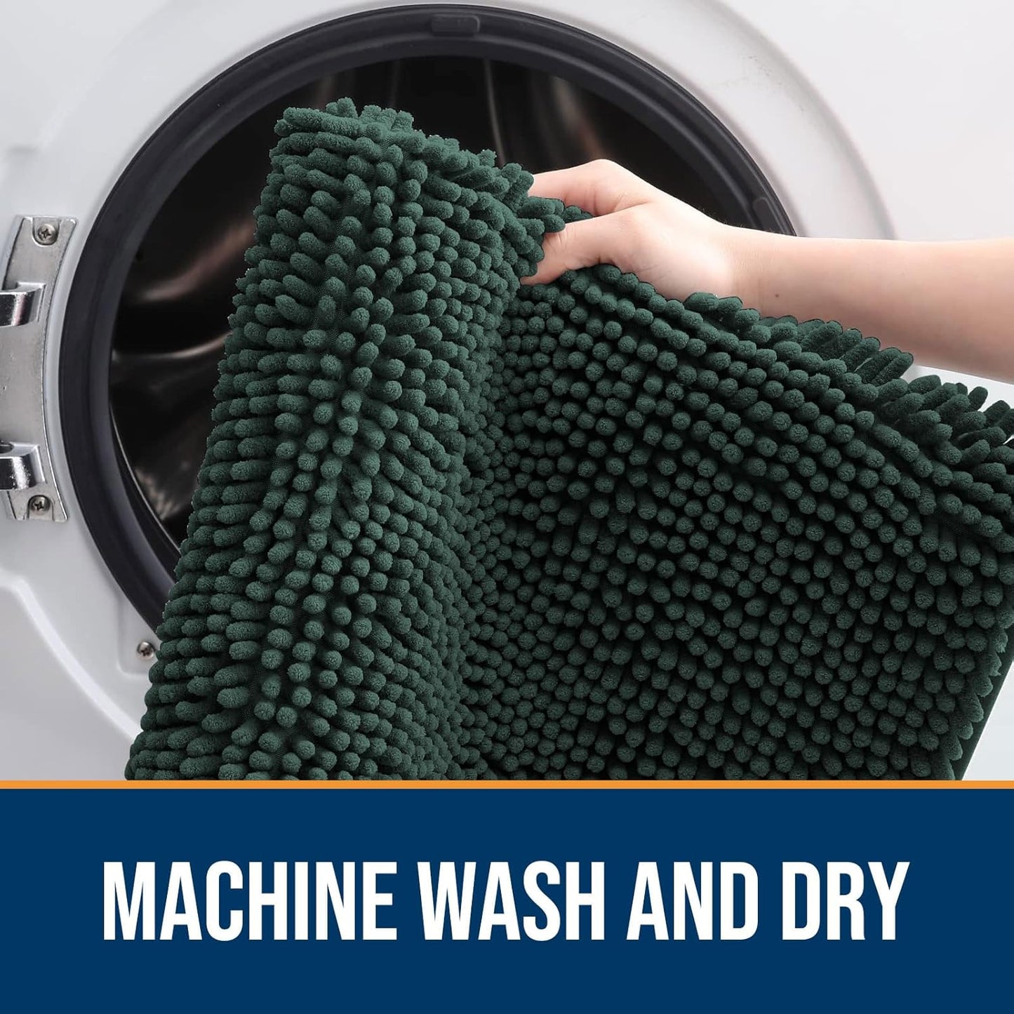 OLANLY Dog Door Mat for Muddy Paws 47x32, Absorbs Moisture and Dirt, Absorbent Non-Slip Washable Doormat, Quick Dry Chenille Mud Mat, Entry Indoor Entryway Carpet for Inside Floor, Blackish Green