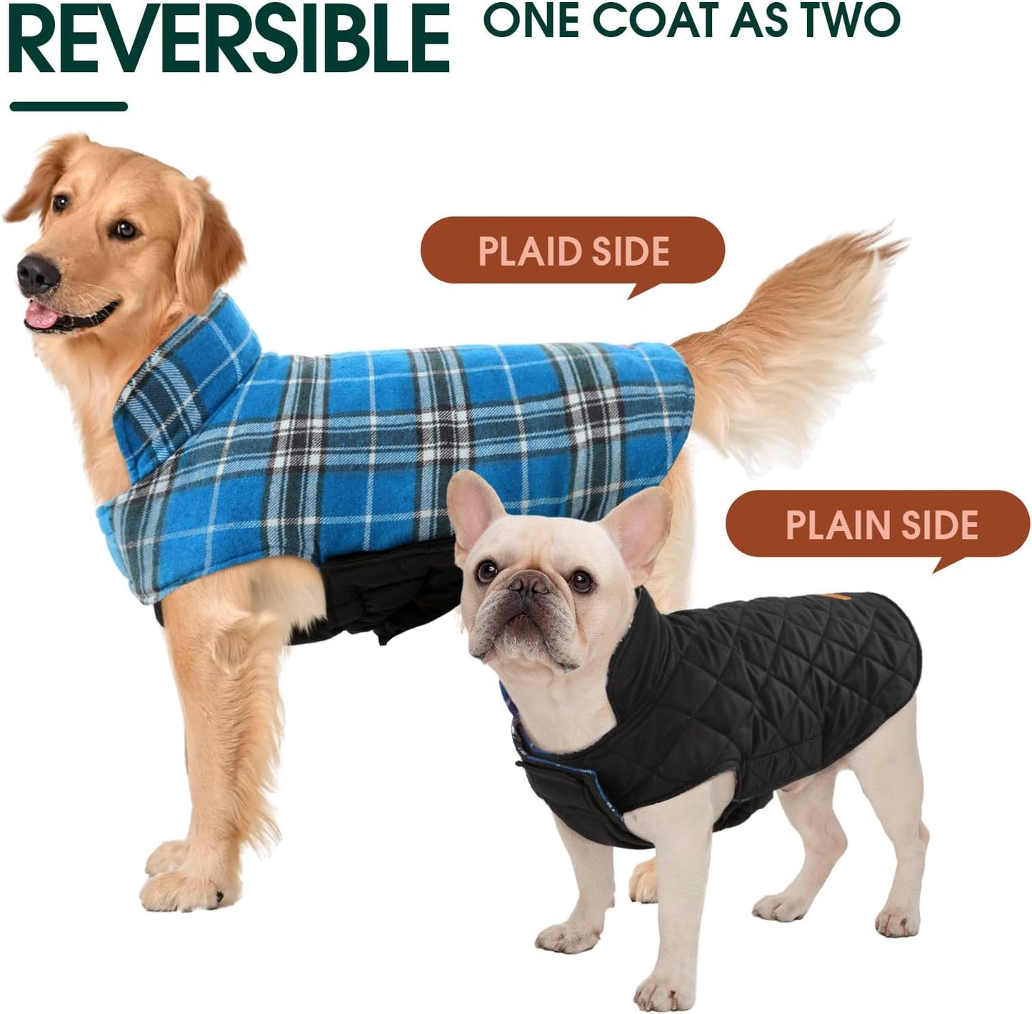 Kuoser Warm Dog Coat, Waterproof Dog Coats for X-Small Dogs, Adjustable Durable Doggie Winter Jacket Reversible Cozy Puppy Cold Weather Apparel from Small to Large Breed, Blue XS