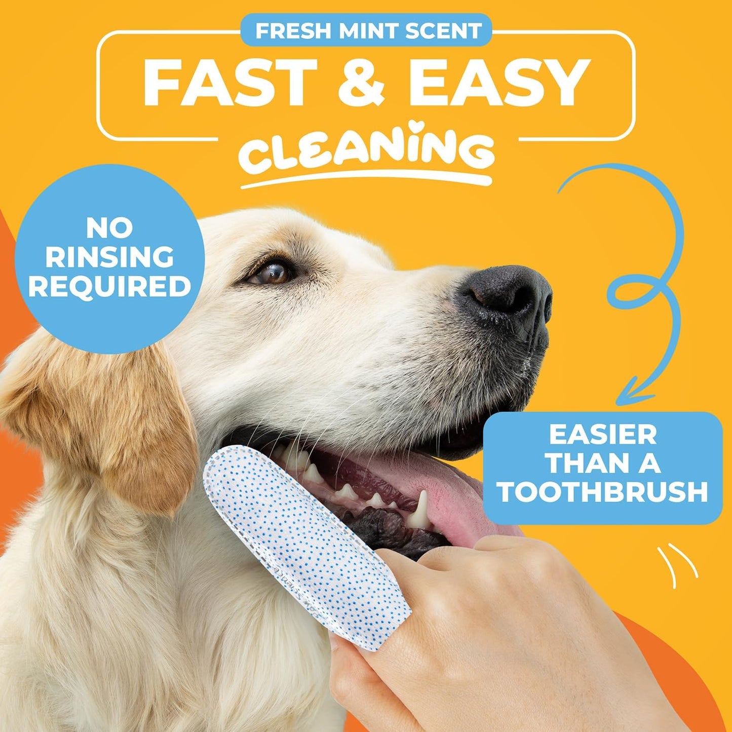 Dog Teeth Cleaning Wipes - Dental Finger Wipes for Dogs & Cats - Pet Toothbrush & Tooth Brushing Kit - Effective Teeth Cleaner (Mint)