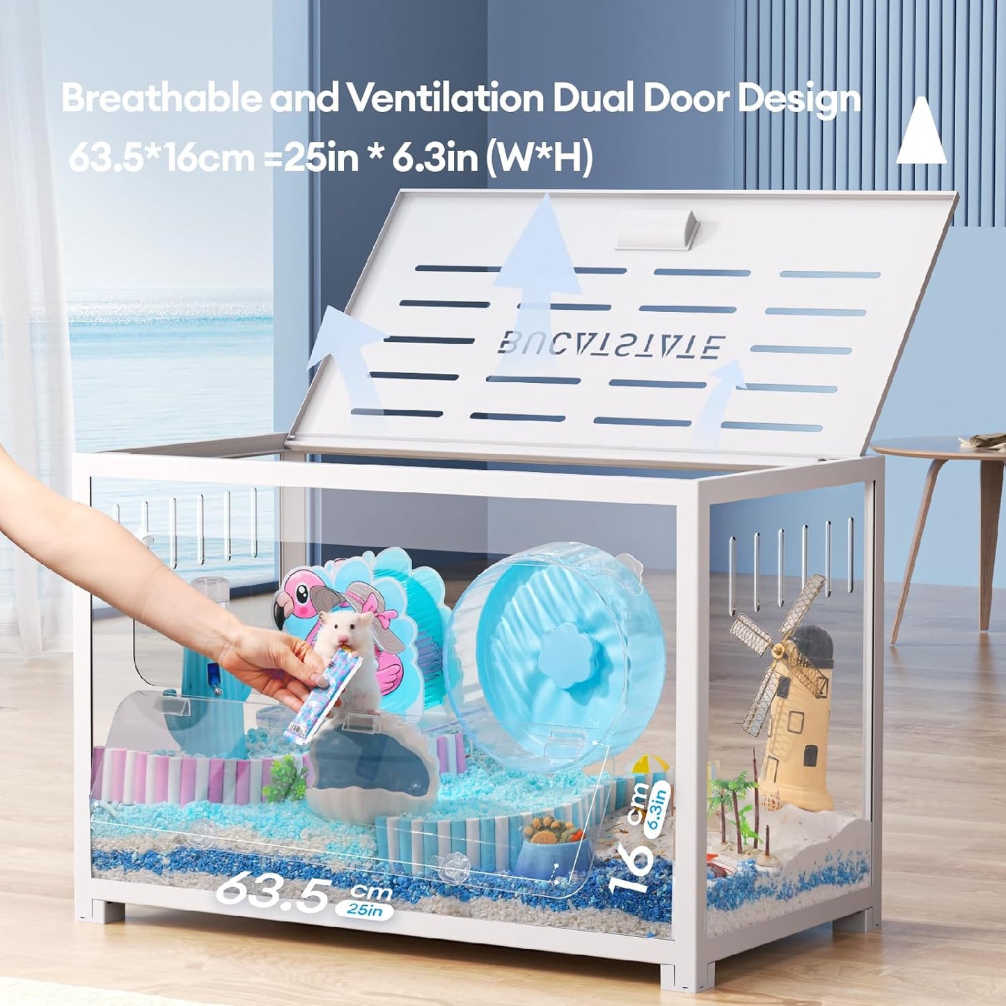 BUCATSTATE Hamster Cage Metal 2.0 - Small Animal Habitats Large Stackable with Top Access Easy Assemble 31.4L*17.6W*20H Inches Dwarf Syrian Hamster House for Guinea Pig, Gerbil (552sq inch White)