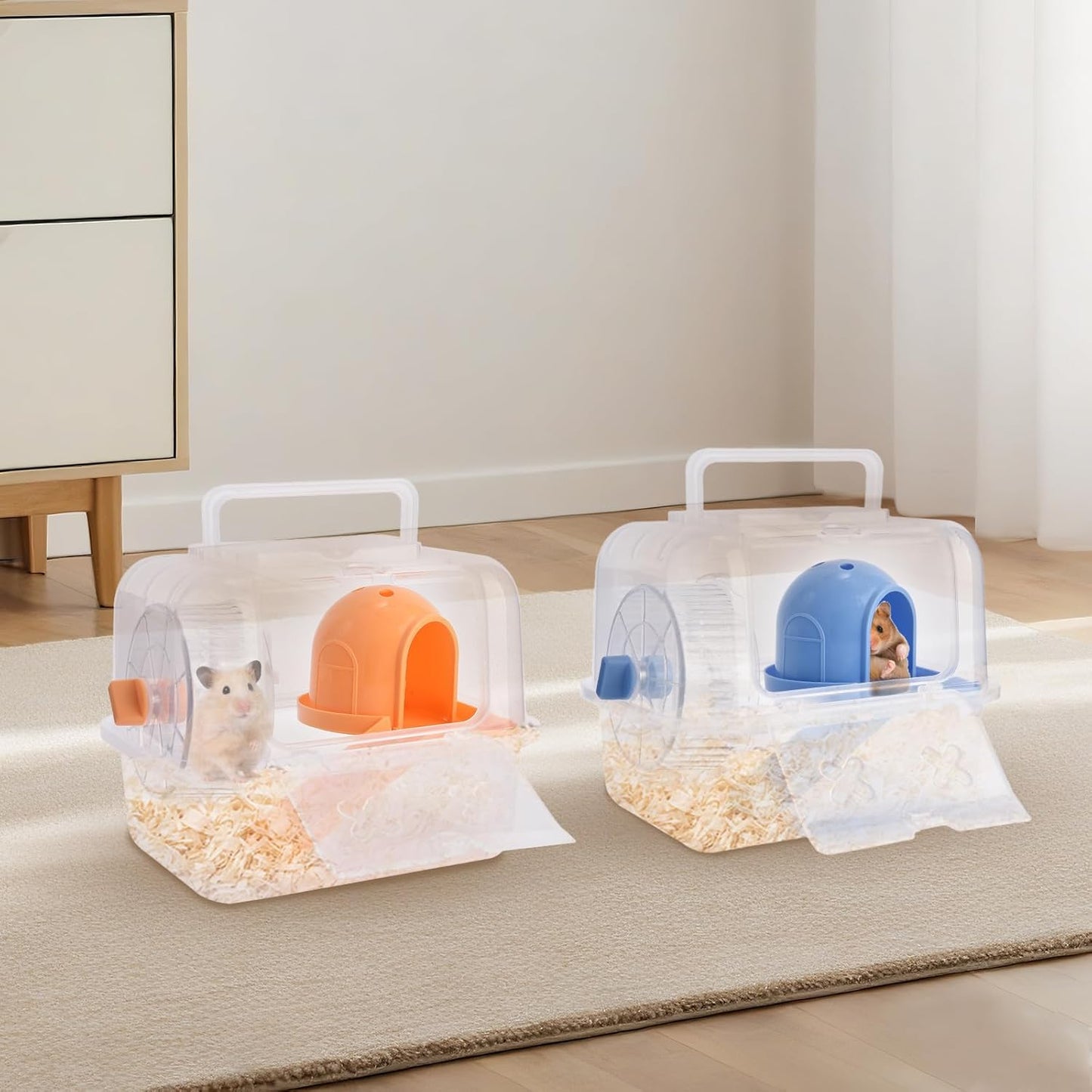 Portable Hamster Travel Carrier Cage,Outdoor Small Pets Breathable Cage,Multifunctional Guinea Pig Carrier with Water Bottles, Running Wheels, Ladders, Dodge Houses and Feeders (Blue, Style B)