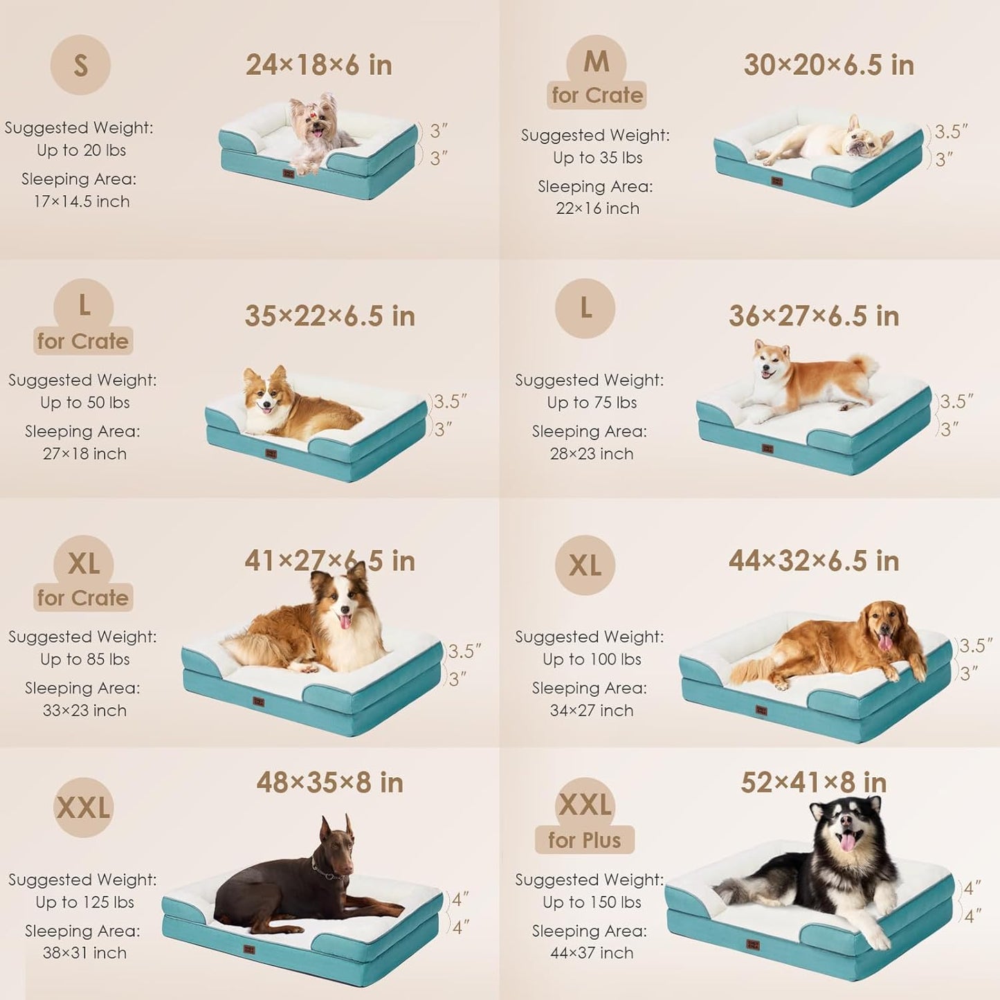 EHEYCIGA Orthopedic Dog Bed, Waterproof Memory Foam, Turquoise Blue, 30"L x 20"W x 6.5"Th