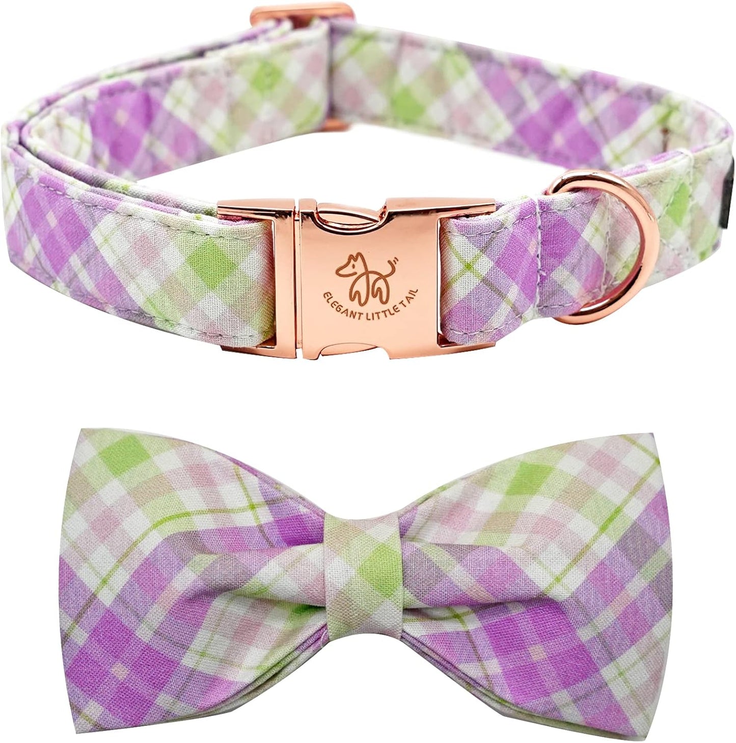 Elegant Little Tail Plaid Dog Collar with Cute Bowtie for Small to Large Dogs