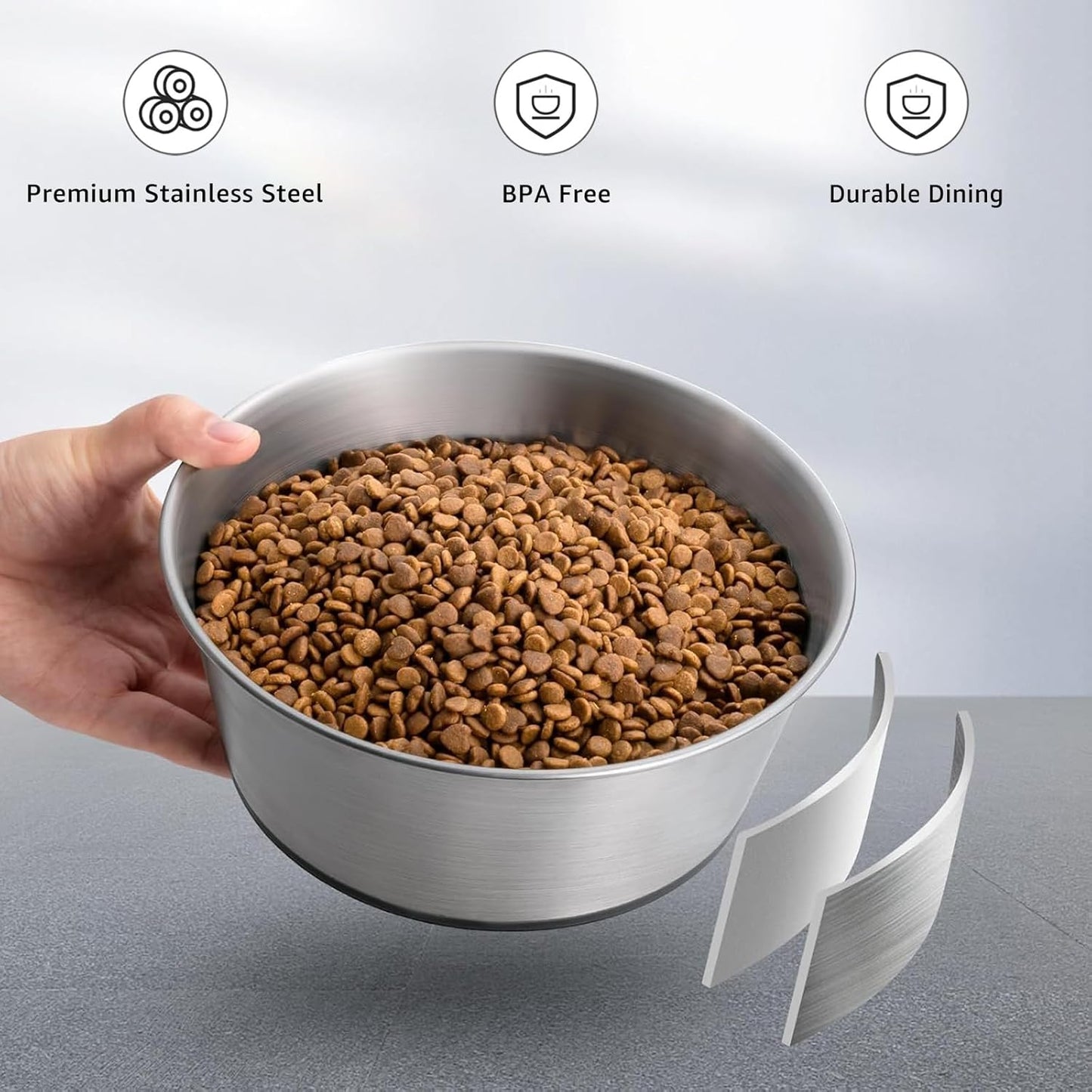 YINGFAN Stainless Steel Dog Bowls, 2 Pack Metal Dog Bowls with Non-Slip Rubber Base, Durable Food and Water Bowl for Small, Medium Dogs, Holds 3 Cups, BPA-Free, Dishwasher Safe (Gray)