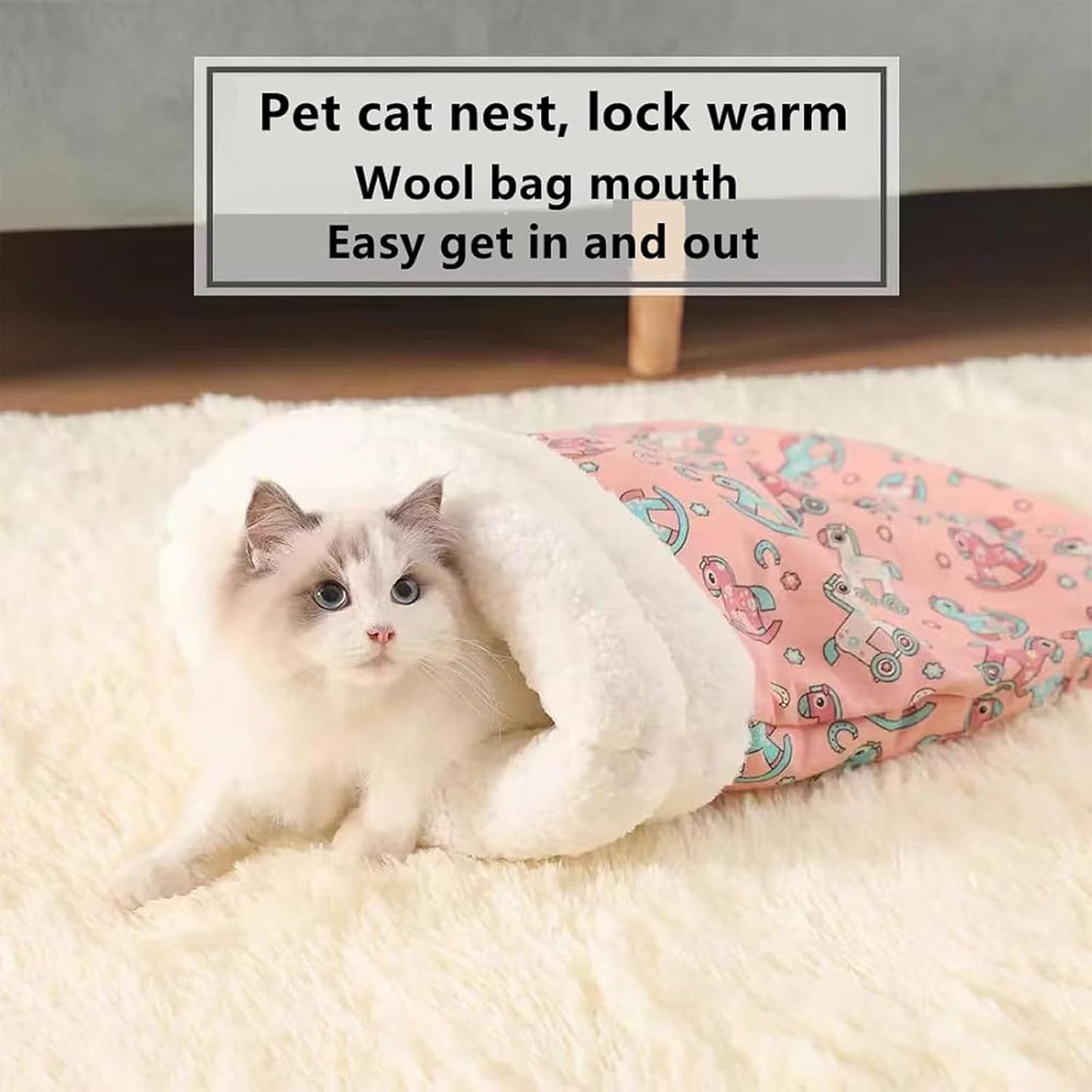 Cat Sleeping Bag - Cozy Pet Nest, Soft Fluffy Washable Bed Cave, Blanket for Indoor Cats (C)