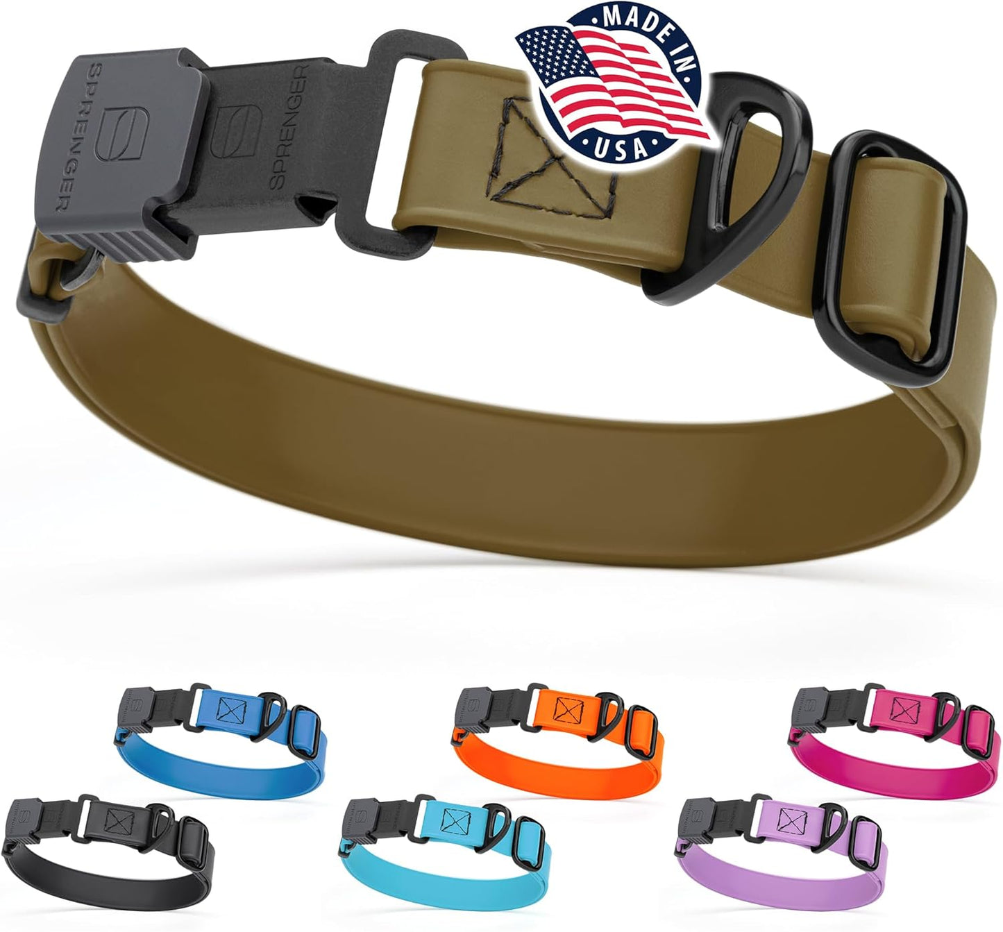 Dogline Biothane Waterproof Dog Collar with Herm Sprenger Stainless Steel Quick Release Buckle – Heavy Duty Tactical Durable Collar for Dogs – Comfortable and Safe Pet Collar, W 1" L 15-25", Brown