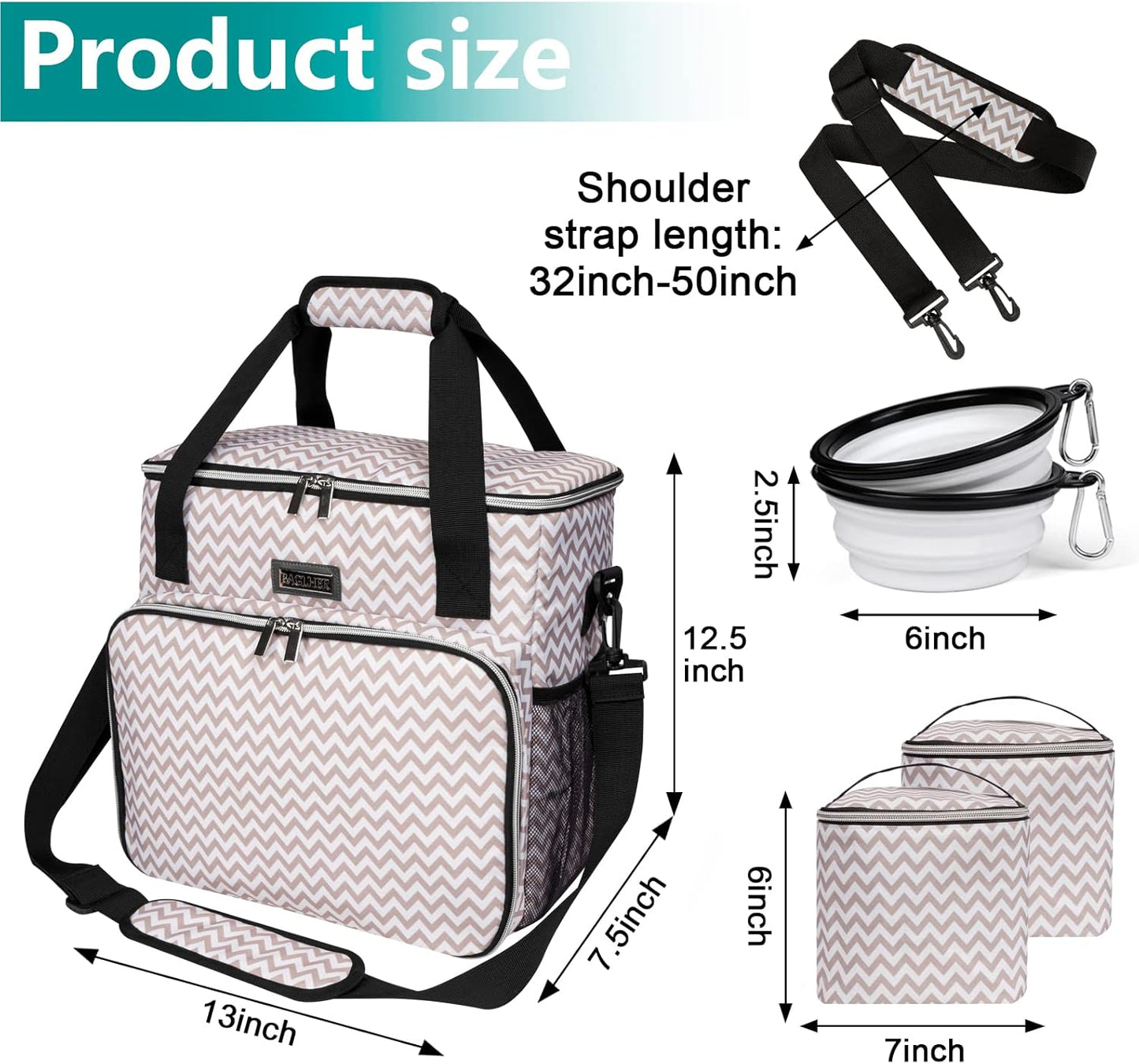 BAGLHER Dog Travel Bag, Pet Travel Bag (ALL Pet Travel Supplies), With 2 Pet Food Containers and 2 Collapsible Silicone Bowls; Essential Kits for Pet Travel BLW