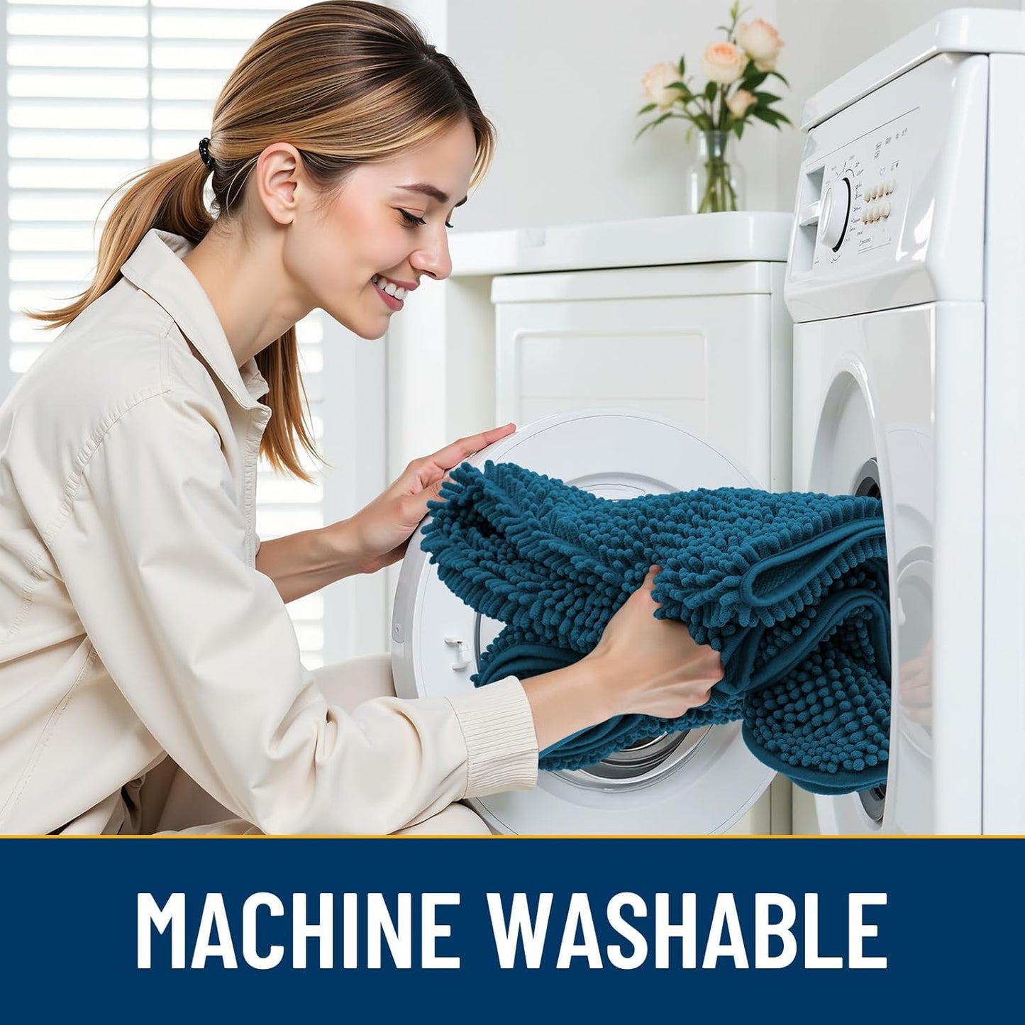 Smiry Dog Door Mat for Muddy Paws 47x32, Absorbs Moisture and Dirt Doormat, Non-Slip Washable Quick Dry Chenille Front Door Mat Indoor Entrance, Entryway Carpet for Inside Floor, Atlantic Blue