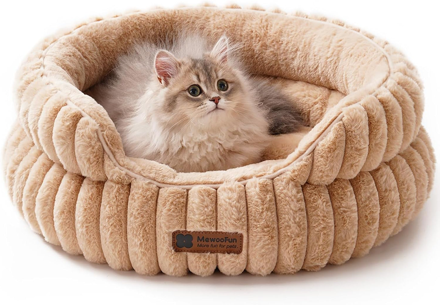 MEWOOFUN Cat Beds for Indoor Cats Washable, Dog Beds for Small Dogs Round Pet Bed for Puppy and Kitten (Camel, 20"x20"x8")