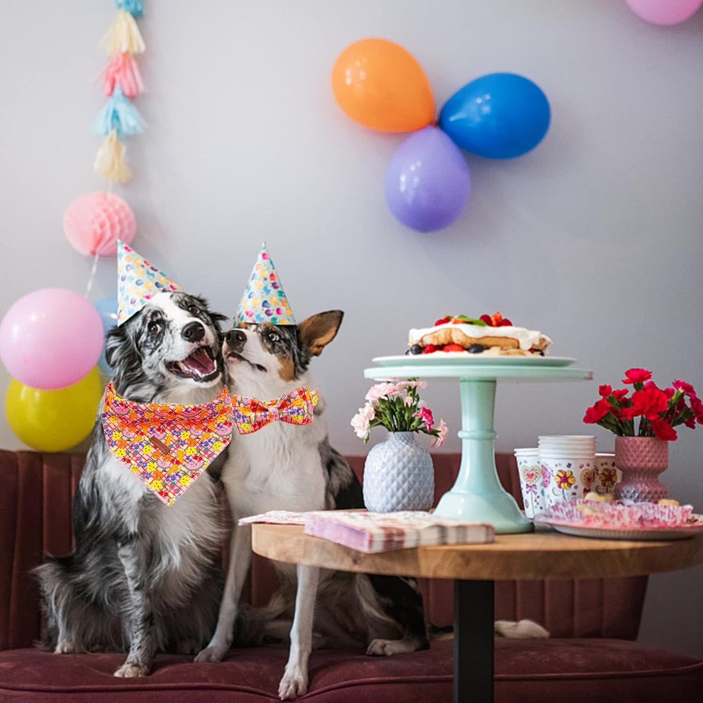 Elegant little tail Dog Collars with Bow - Fruit Print Dog Collar Cute Bowtie Girl Boy Pet Collar for X-Small Puppy