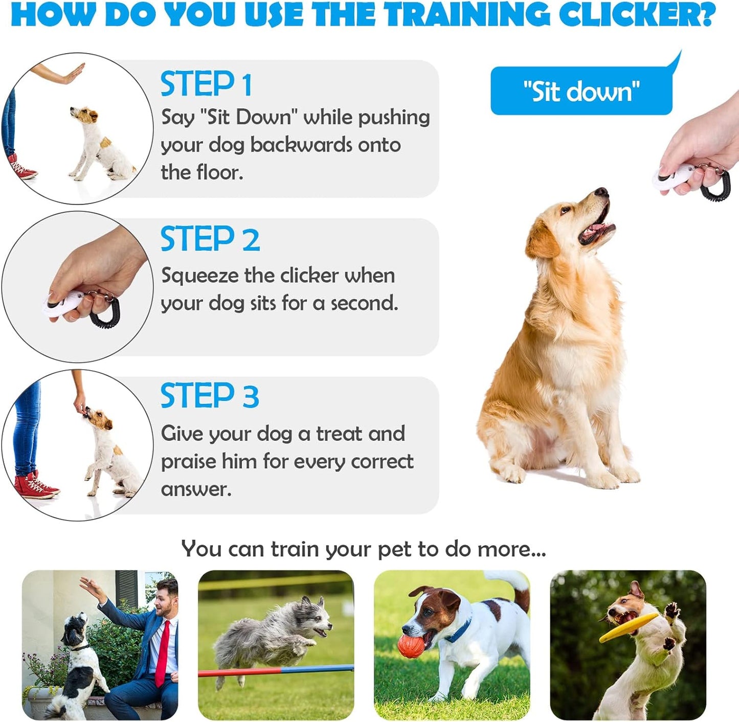 Dog Training Clicker with Wrist Strap - OYEFLY Durable Lightweight Easy to Use, Pet Training Clicker for Cats Puppy Birds Horses. Perfect for Behavioral Training 2-Pack (Red and Blue)